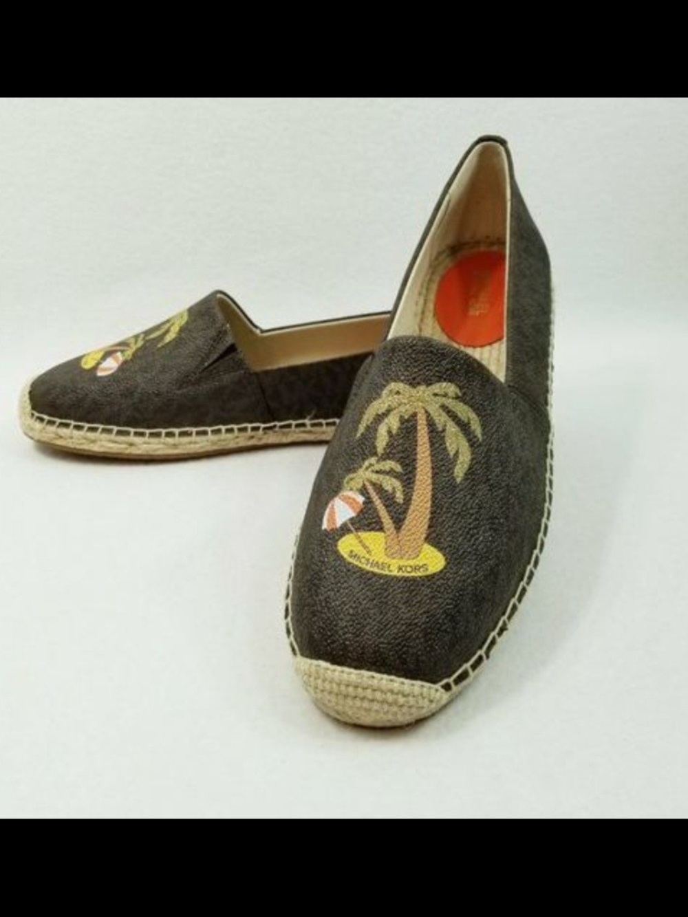 Michael Kors "KENDRICK" Brown Palm-Print Espadrilles